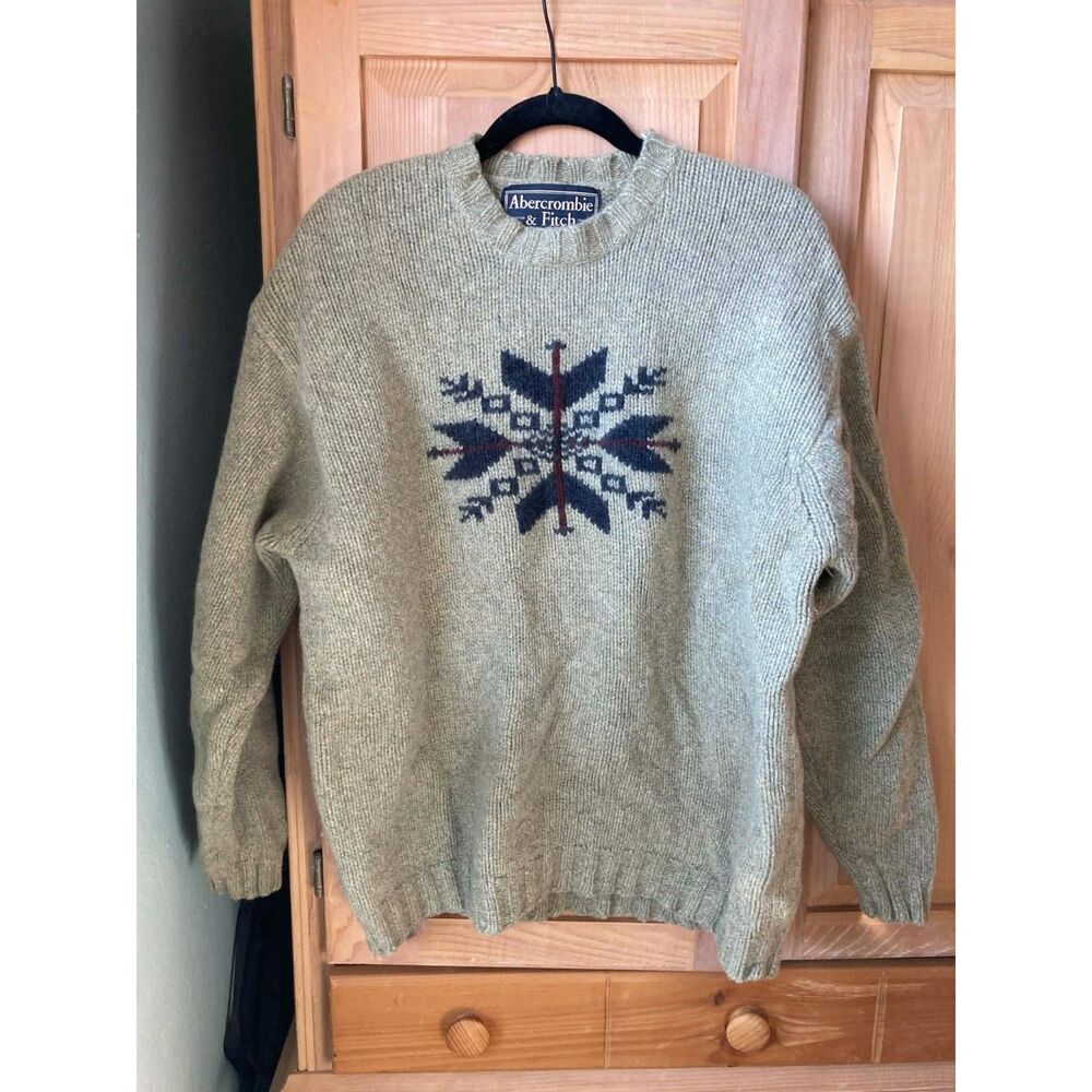 Vintage Abercrombie & Fitch | Men's Crewneck Snowflake Sweater Wool Blend | L